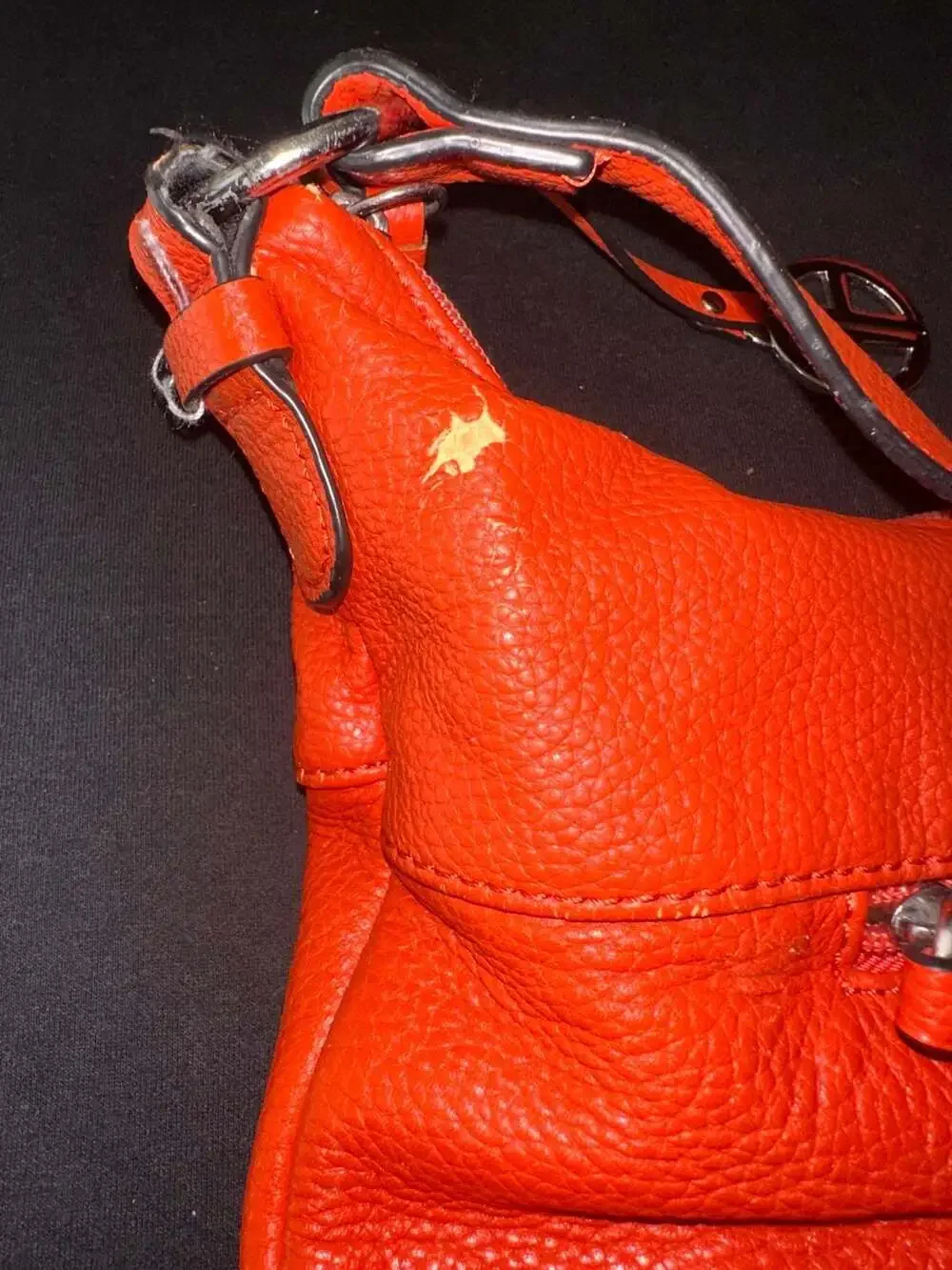 No.91 Giani Bernini Pebbled Orange Leather Hobo Shoulder Bag with Chain Detail